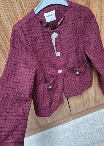 36 Beden Bordo Düğmeli Midi Kadın Astarlı Vatkalı ceket