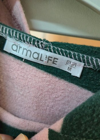 Kadın Pembe yeşil Çizgili Kapüşonlu Sweatshirt - Görsel 3