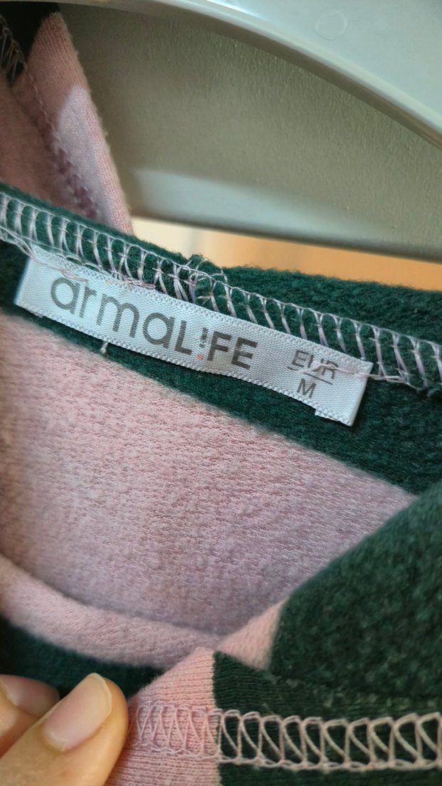 Kadın Pembe yeşil Çizgili Kapüşonlu Sweatshirt - Görsel 3