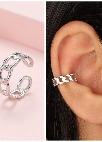 GÜMÜŞ ZİNCİR MODEL KIKIRDAK KÜPE EAR CUFF 