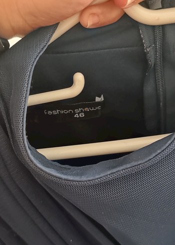 Uzun Lacivert Kadın Elbise, Yüksek Yaka, Salaş - Görsel 3