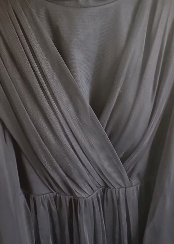 Uzun Lacivert Kadın Elbise, Yüksek Yaka, Salaş - Görsel 2