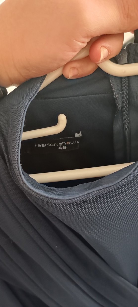 Uzun Lacivert Kadın Elbise, Yüksek Yaka, Salaş - Görsel 3