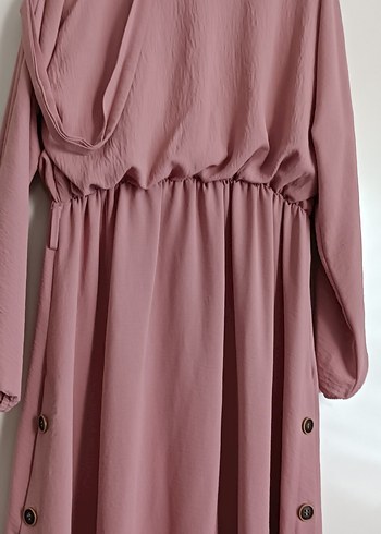 Düğmeli Pembe Uzun Bohem Elbise - Görsel 2