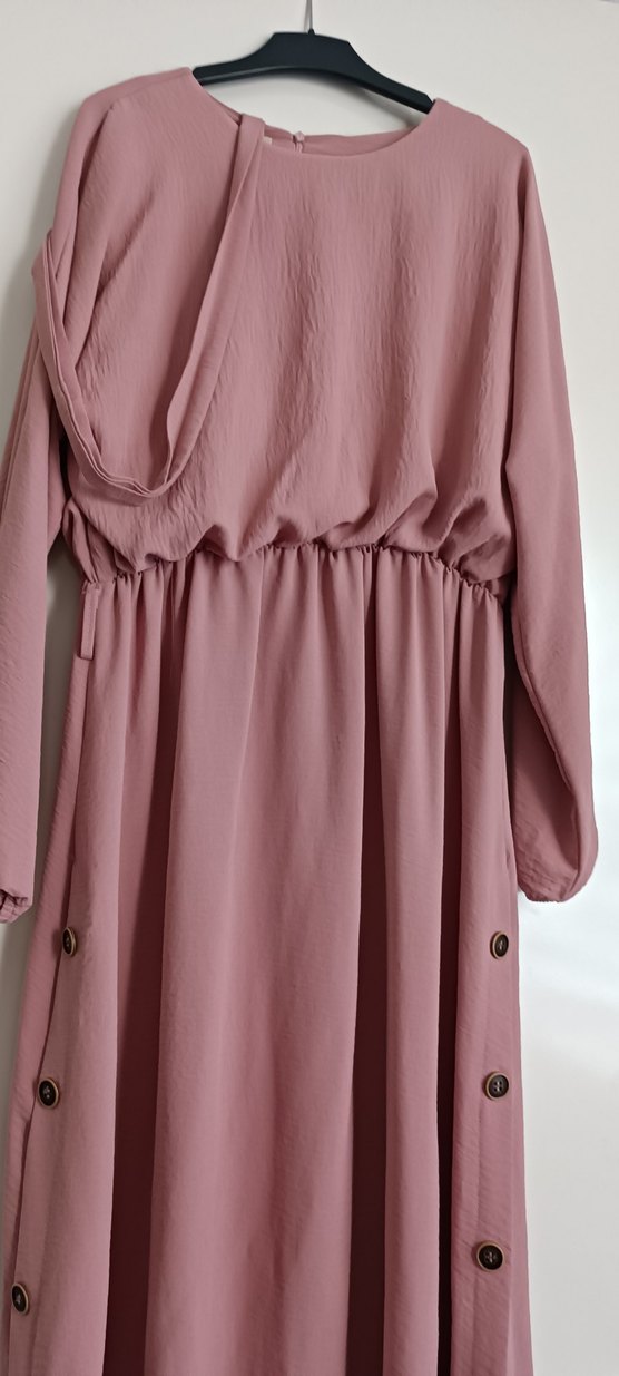 Düğmeli Pembe Uzun Bohem Elbise - Görsel 2