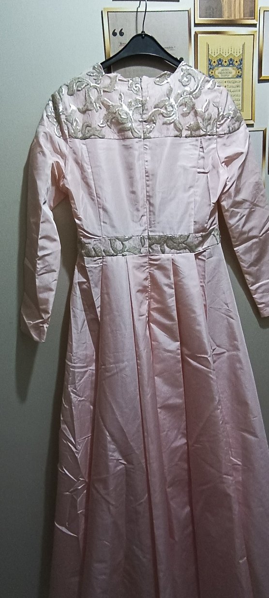 Pembe Vintage Uzun Kollu Kadın Elbise - Görsel 2