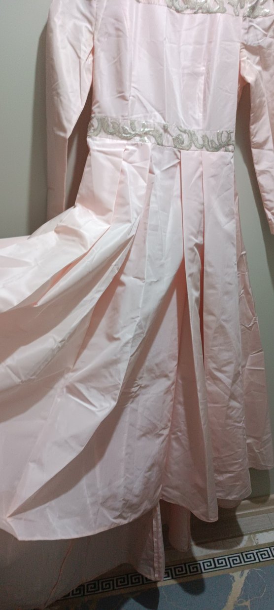 Pembe Vintage Uzun Kollu Kadın Elbise - Görsel 5