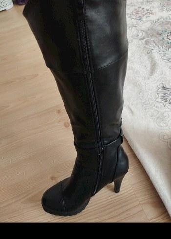 38 Beden siyah Renk Siyah Deri Dizüstü Stiletto Topuklu Bot