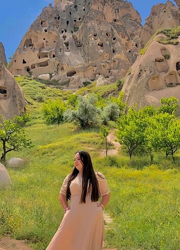 44 Beden camel Renk Elbise