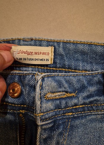 s Beden mavi Renk Nakışlı Düğmeli Mavi Kadın Kot Pantolon