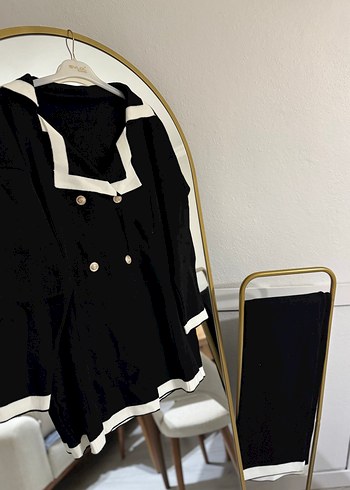 Şık Siyah-Beyaz Triko Takım  Ceket & Pantolon - Görsel 3