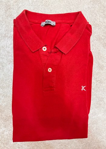 Kısa Kollu Kırmızı Süet Polo Tişört - Görsel 4