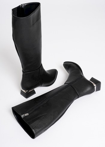 Siyah Deri Topuklu Dizüstü Kadın Çizme - Görsel 2