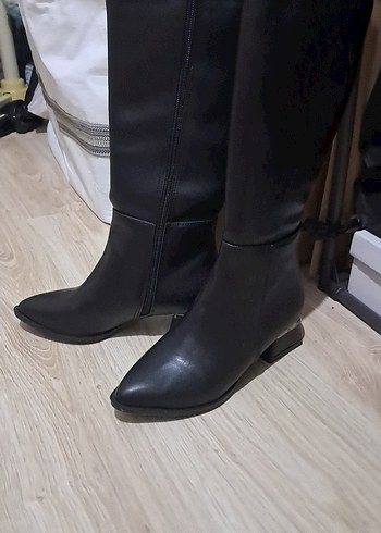Siyah Deri Topuklu Dizüstü Kadın Çizme - Görsel 3