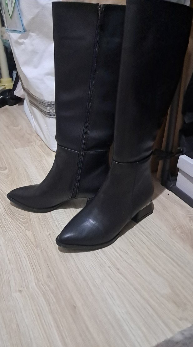 Siyah Deri Topuklu Dizüstü Kadın Çizme - Görsel 3