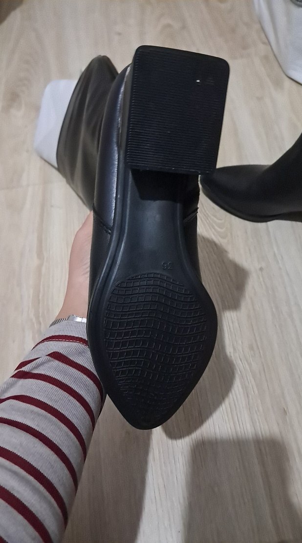 Siyah Deri Topuklu Dizüstü Kadın Çizme - Görsel 4