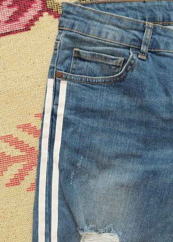 Renkli Çizgili Yırtık Detaylı Kadın Kot Pantolon - Görsel 3