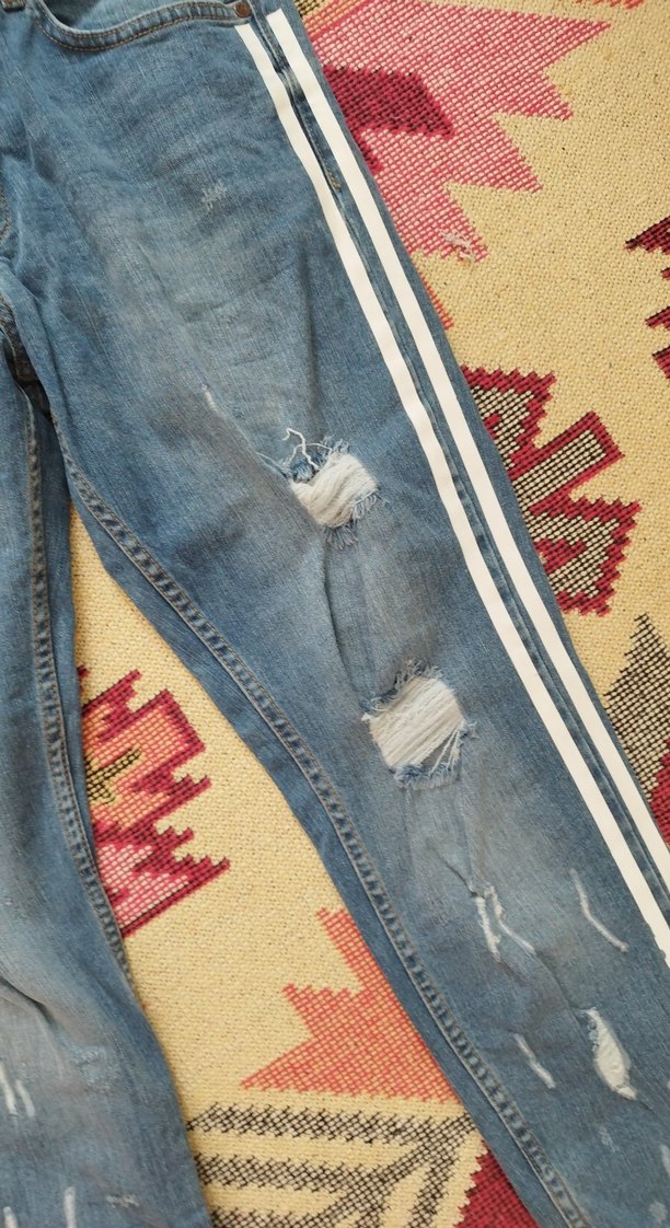 Renkli Çizgili Yırtık Detaylı Kadın Kot Pantolon - Görsel 5