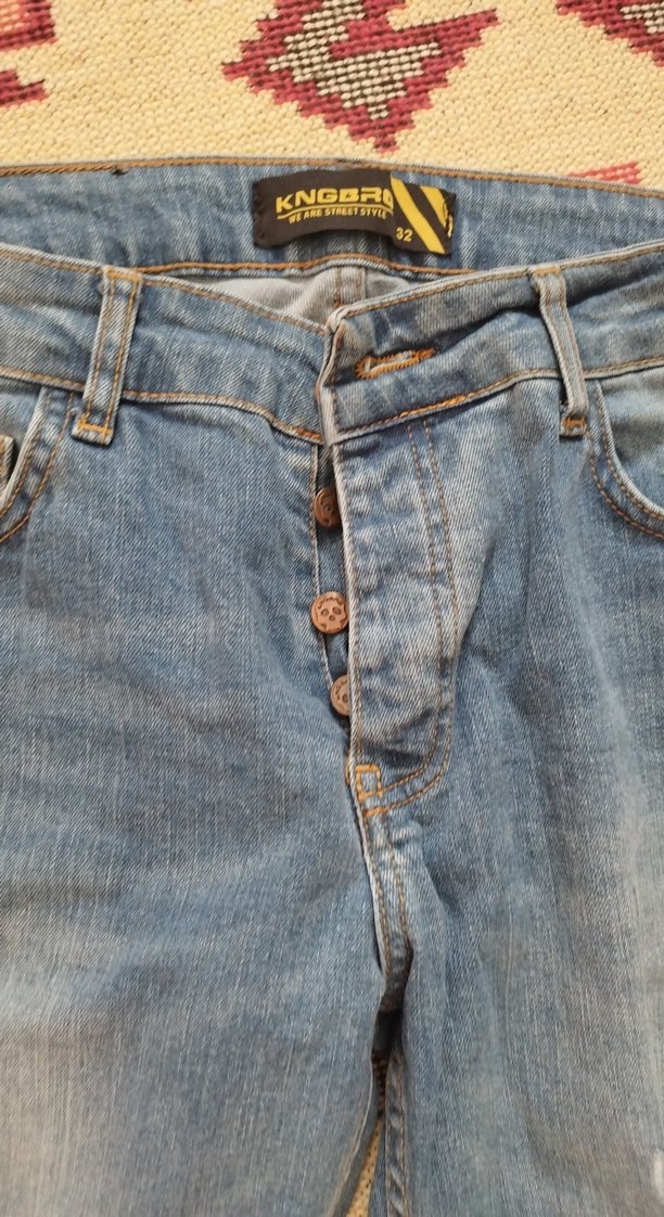 Renkli Çizgili Yırtık Detaylı Kadın Kot Pantolon - Görsel 4