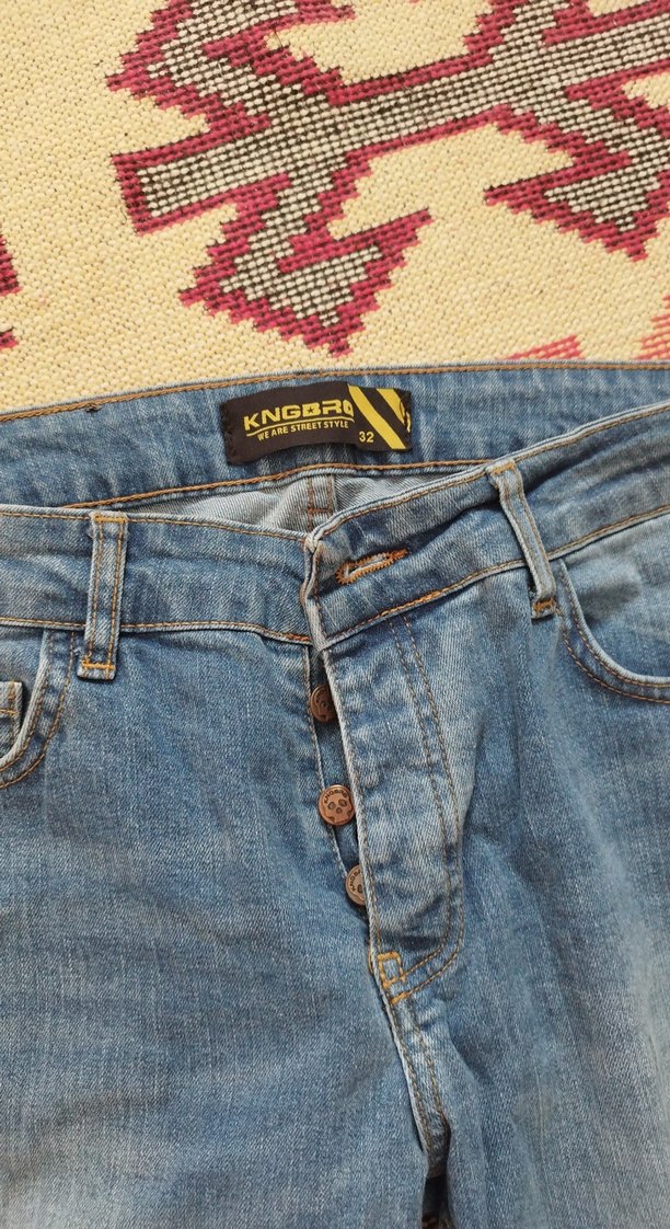 Renkli Çizgili Yırtık Detaylı Kadın Kot Pantolon - Görsel 2