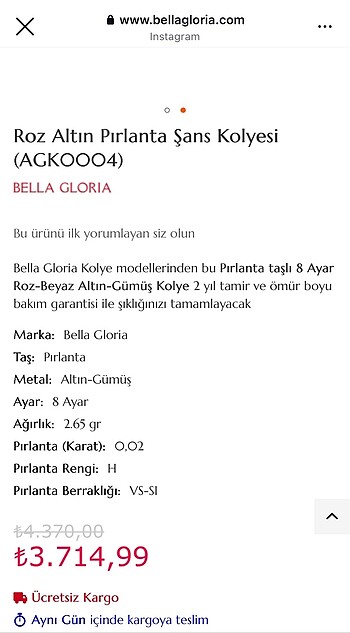  Beden Pırlantalı kolye