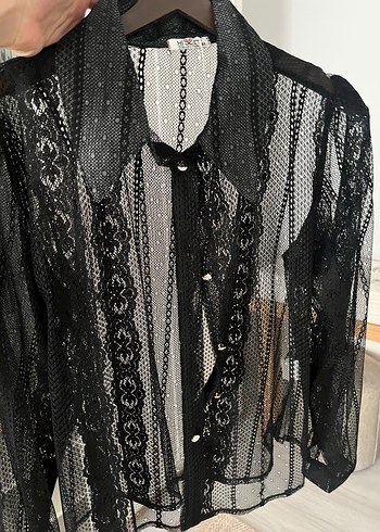 Diğer Dantel Detaylı Siyah Gotik Kadın Gömlek