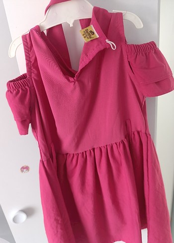 Pembe V Yaka Kız Elbisesi