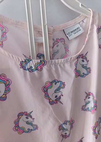 7 Yaş Beden Pembe Unicorn Baskılı Kolsuz Kız Elbisesi