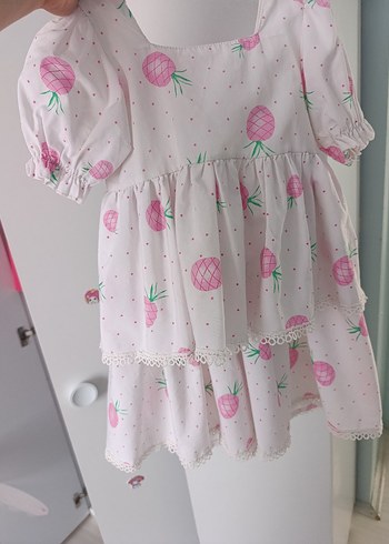 Pembe Baskılı Pamuklu Kız Elbise