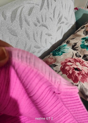 Pembe Kısa Kollu Triko Kazak - Görsel 4