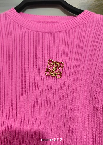 Pembe Kısa Kollu Triko Kazak - Görsel 2