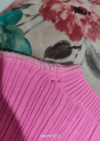 Pembe Kısa Kollu Triko Kazak - Görsel 5