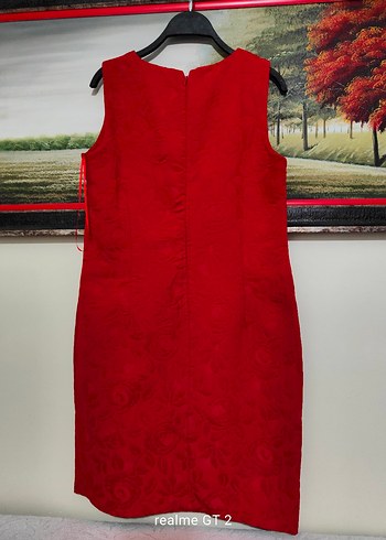 Kolsuz Kırmızı Midi Elbise - Görsel 2
