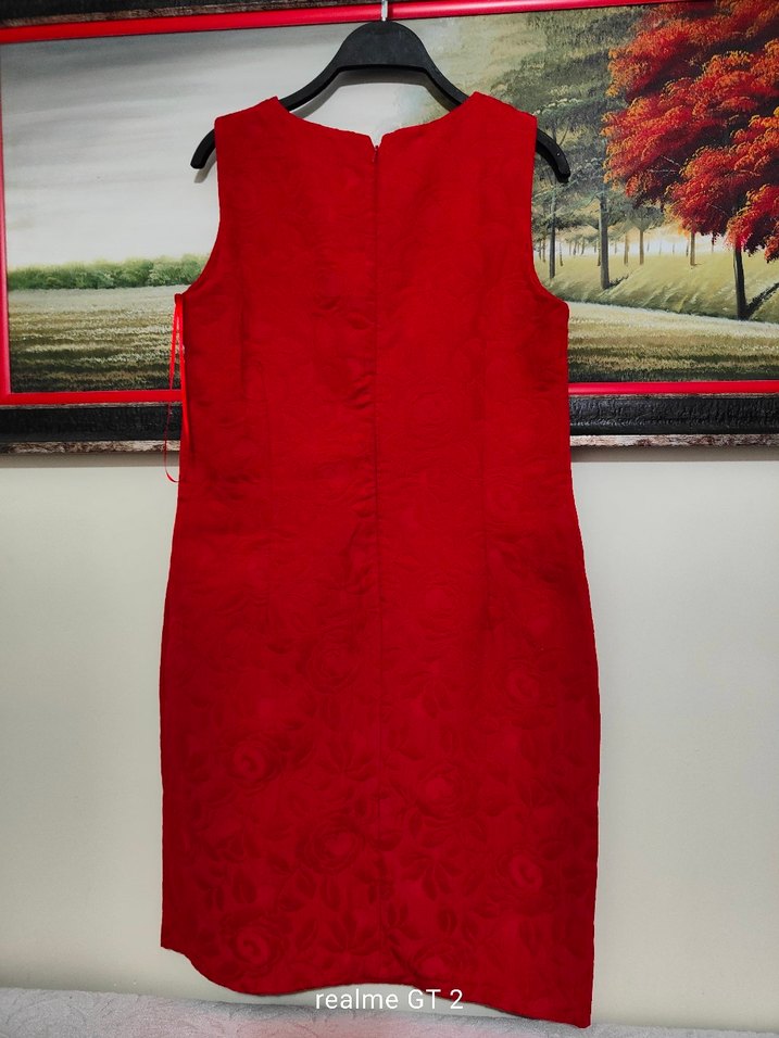 Kolsuz Kırmızı Midi Elbise - Görsel 2