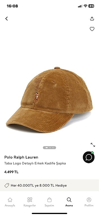 Beden camel Renk Ralph lauren kadife şapka