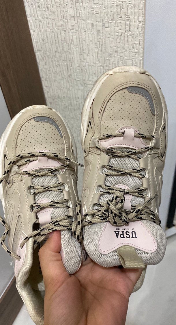 Bej Kadın Stiletto Topuklu Spor Ayakkabı - Görsel 5