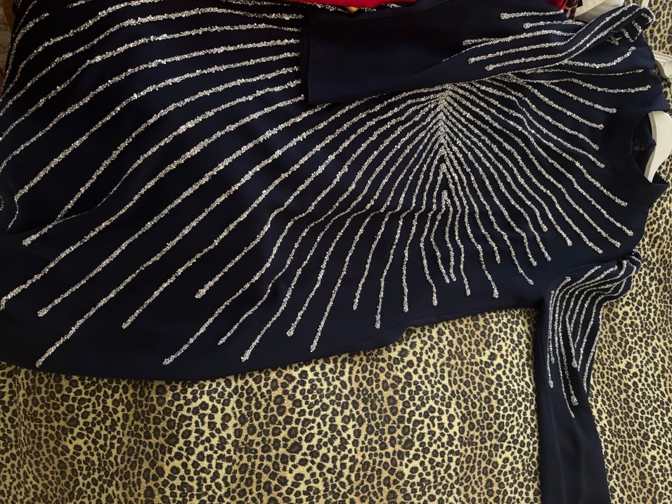 Parlak İşlemeli Lacivert Kadın Abiye Elbise - Görsel 3