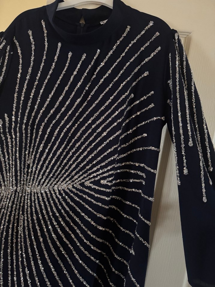 Parlak İşlemeli Lacivert Kadın Abiye Elbise - Görsel 2