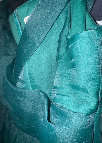 Yeşil Drapeli Uzun Straplez Kadın Elbise - Görsel 2