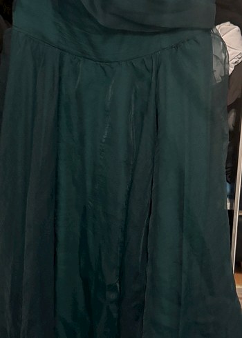 Yeşil Drapeli Uzun Straplez Kadın Elbise - Görsel 5