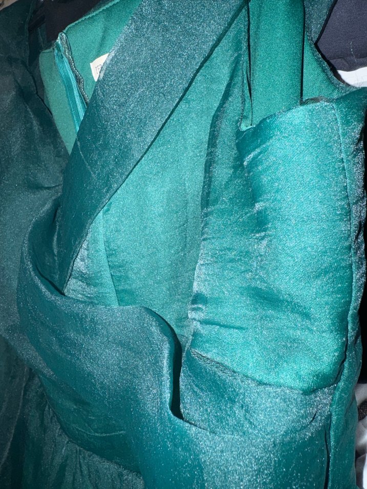 Yeşil Drapeli Uzun Straplez Kadın Elbise - Görsel 2