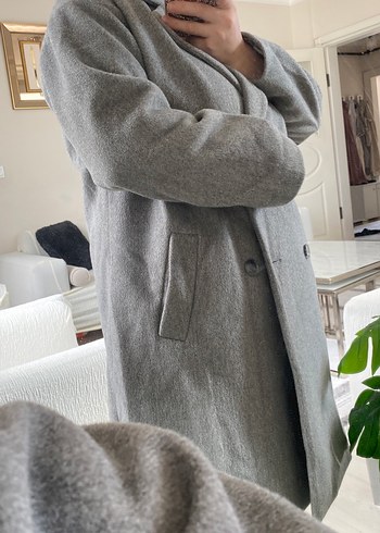 l Beden Çift Düğmeli Gri Kaban KAŞE