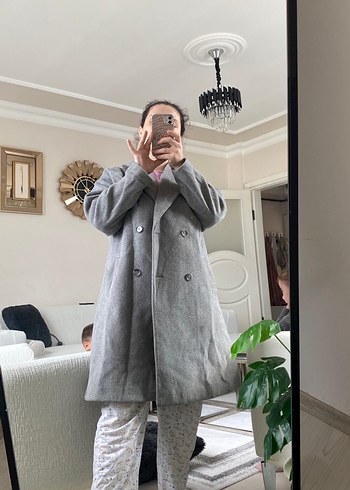 Çift Düğmeli Gri Kaban KAŞE