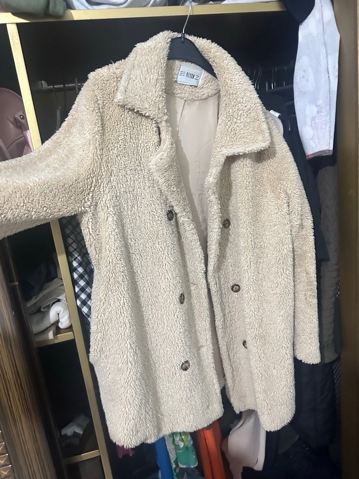 Bej Düğmeli Kadın Midi Kaban kürk - Görsel 3