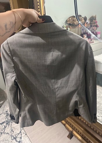 Gri Düğmeli Kadın Blazer Ceket - Görsel 4