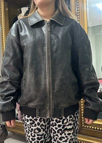 bershka Kahverengi Deri Erkek Ceket, Kemerli, Günlük - Görsel 5