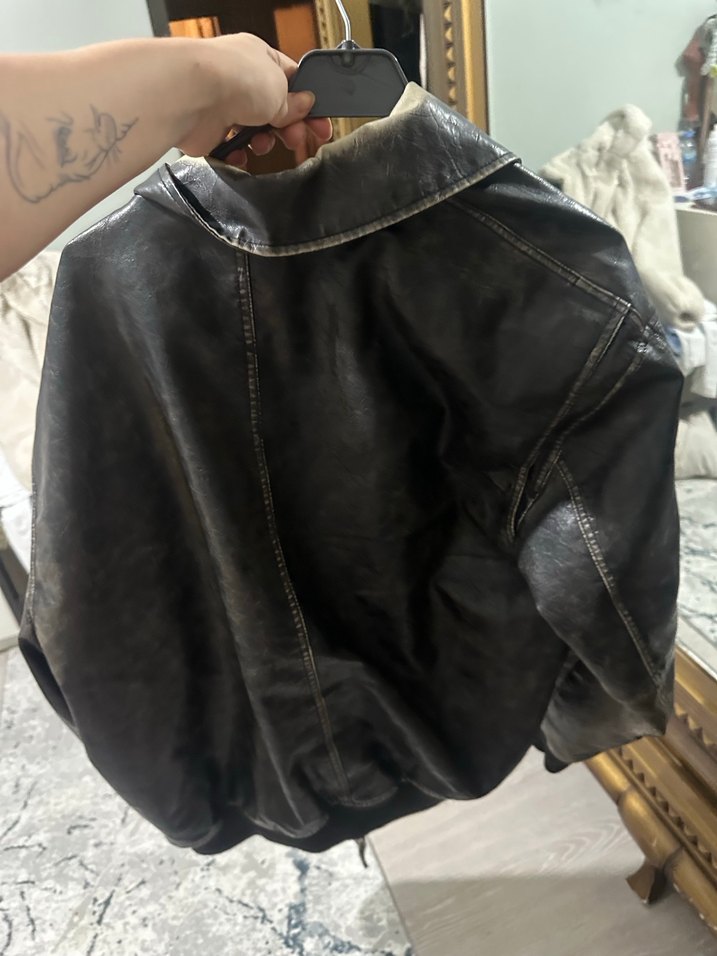 bershka Kahverengi Deri Erkek Ceket, Kemerli, Günlük - Görsel 4