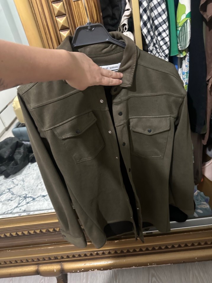 Düğmeli Erkek Süet Ceket, Regular Fit, Haki - Görsel 2