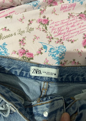 Kadın zara Mavi Bol Kesim Yırtık Kot Pantolon - Görsel 3