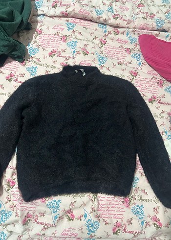 kadın tüylü yünlü siyah kazak - Görsel 2